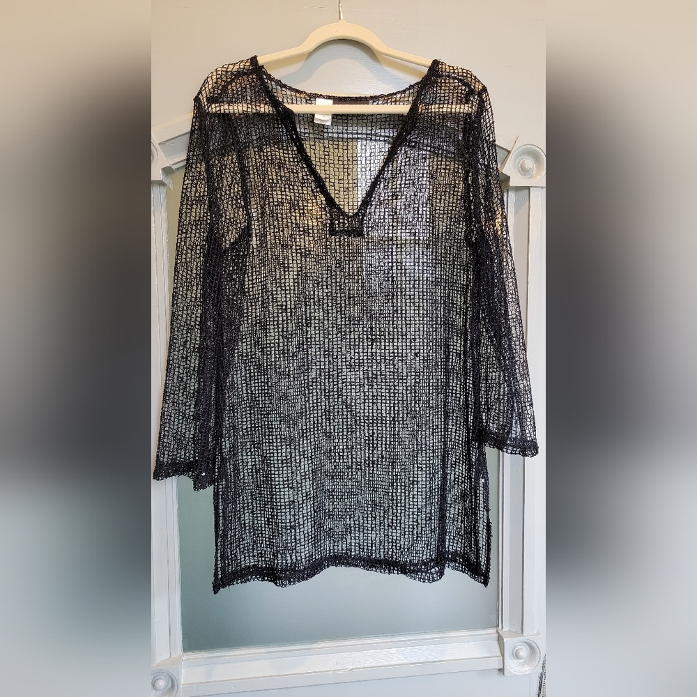 Sequin black net swim cover up